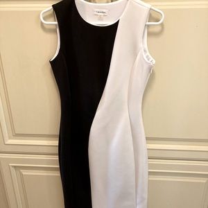 Black & White Asymmetrical Calvin Klein Body-con Dress Size 4 NWOT